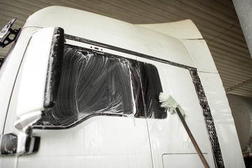 Car wash truck. Cement truck