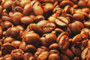 Roasted coffee beans, can be used as background. Soft contrast.