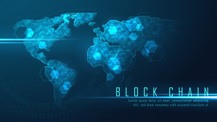 Blockchain technology with global connection concept