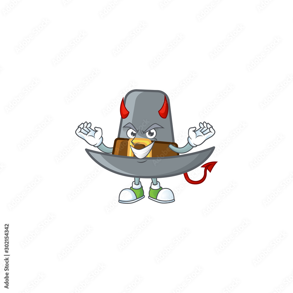 Poster vintage pilgrim hat isolated with mascot devil.