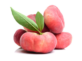 chinese flat peaches on white background 