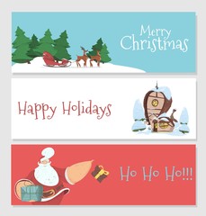 Set of Xmas and New Year Banners, Footers, Headers