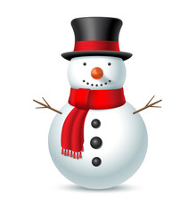 Christmas snowman with hat and scarf. Vector