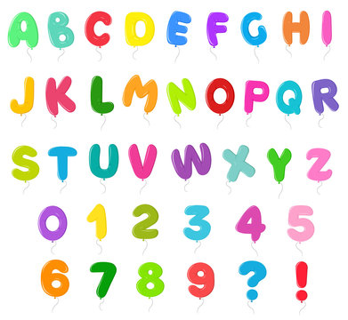 Alphabet balloons. Numbers and letters. Holiday decorations. isolated vector illustration