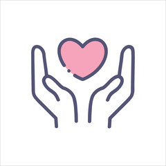 Healthcare hands holding heart flat vector icon for apps and website. Line icon