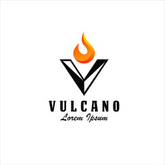 Letter V volcano,  Volcano eruption logo. Simple illustration of volcano eruption vector logo for web design isolated on white background