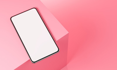 Smartphone with blank white screen on the red table. Template for application.