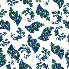 Wall murals Peacock Seamless pattern with peacock feathers.