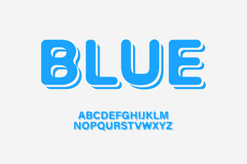Curved Blue Alphabet Set - Retro Style Typography, Vector Illustration