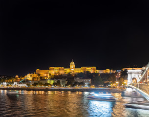 Fototapeta na wymiar Budapest, Hungary-October 01, 2019: Budapest Castle Hill as seen from across the Danube River. Buda Castle in Budapest at night.