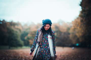 Charming Asian woman portrait in autumn season