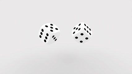 White Dices. Casino Concept, Isolated On The White Background - 3D Illustration