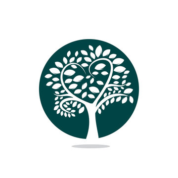 Abstract Heart Tree Vector Logo Design. Ecological Icon Tree Vector Design Template.