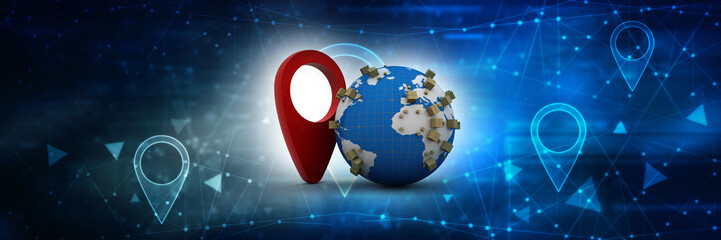 3d rendering Red map pointer in card box