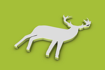 Silver Metallic Reindeer - 3D Illustration - Isolated On Green Background