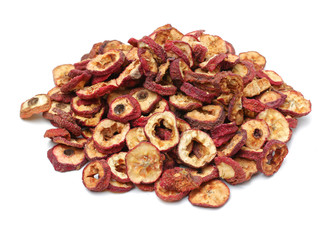 Dried hawthorn slices for brewing tea on white background