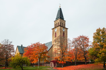 Kuusankoski church at beautiful autumn day, Finland.