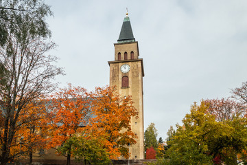 Kuusankoski church at beautiful autumn day, Finland.