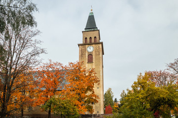 Fototapeta na wymiar Kuusankoski church at beautiful autumn day, Finland.