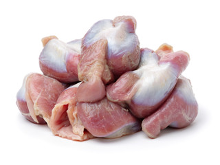 Raw Chicken gizzards on white background