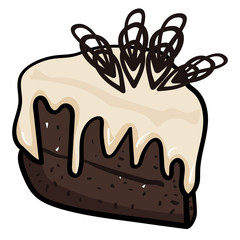 A slice of chocolate cake poured with icing. Sweets Cakes Dessert. Pastry shop - Vector. Vector illustration