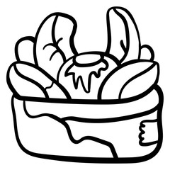 Cake with blueberries. Decor with chocolate. Sweets Cakes Dessert. Coloring page, Coloring book. Contour.