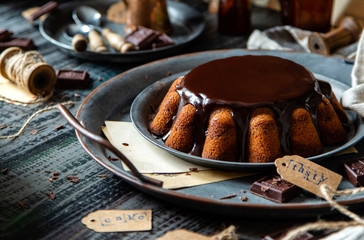 homemade chocolate cake with melted chocolate 