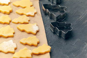 Preparing for Christmas. Baking holiday cookies close up