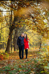 Beautiful couple in the autumn forest