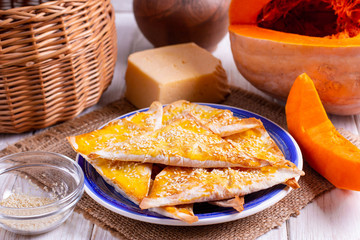 Samosa with pumpkin - traditional oriental pastries.