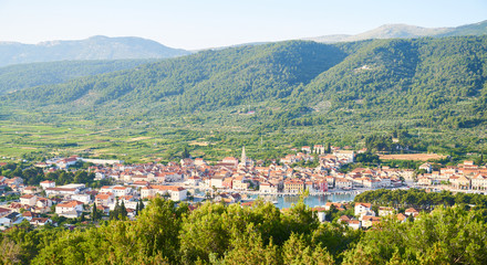 Obraz premium Panorama view of Stari Grad town from White cross hill, Hvar, Croatia 
