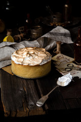 lemon tart with shortbread crust and whipped meringue on top