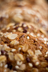 close up homemade backed cereal oat cookie on white background. macro healthy food photography
