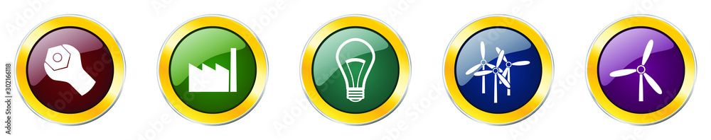 Aufkleber Set of colorful web glossy vector icons, time, clock, padlock, power buttons in eps 10 for webdesign and mobile applications on white background