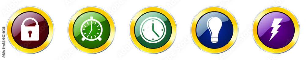 Fototapete set of colorful web glossy vector icons, energy, factory, electricity and industry, buttons in eps 1