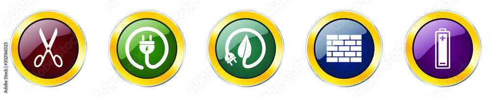 Leinwandbilder Set of colorful web glossy vector icons, electricity, renewable, energy and power buttons in eps 10 for webdesign and mobile applications on white background
