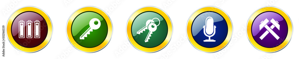 Fototapete set of colorful web glossy vector icons, key, access, microphone, electricity and mine buttons in ep
