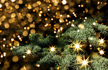 Obraz na płótnie Canvas .Christmas snowflakes and bokeh light bulbs on a red background. Christmas colorful background.