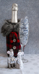 symbol of 2020 two Rats dressed in a fur coat a bottle of champagne