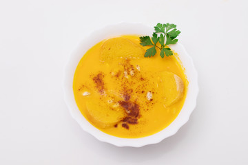 cream or pure pumpkin isolated on white background