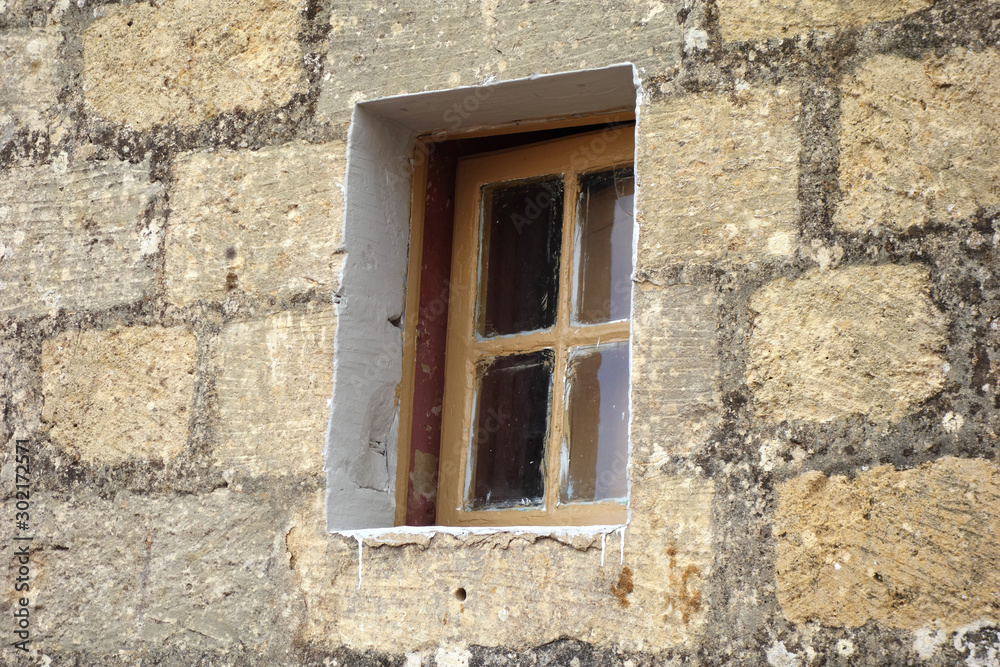 Wall mural closed wooden framed window