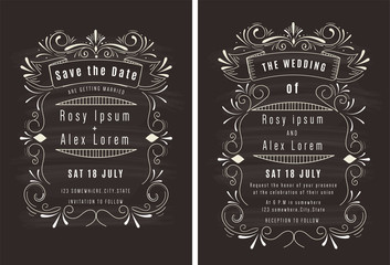 Vector set of invitation cards with elements Wedding collection.