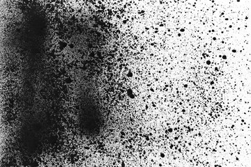 Spray black texture with paint leaks and splashes on the white isolated background.
