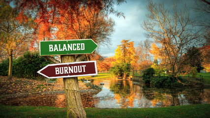 Street Sign to Balanced versus Burnout - obrazy, fototapety, plakaty
