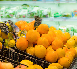 Fresh oranges and fruits in the store