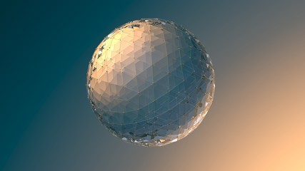 Abstract polygonal glass sphere on light gradient background. 3D render
