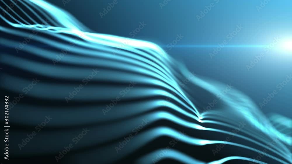 Poster abstract background with animation of waving lines in beautiful organic slow motion. macro look. blu