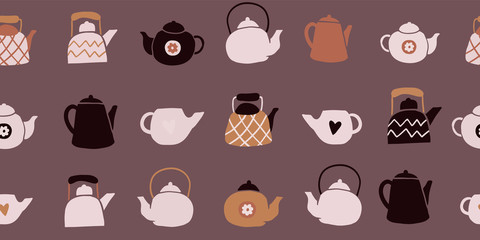 Cute tea pots seamless pattern scandinavian