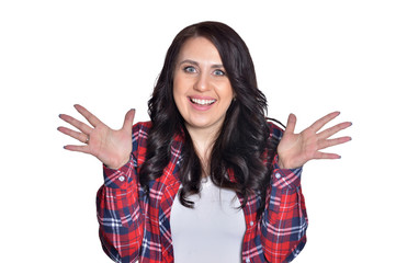 Close up portrait of beautiful surprised woman