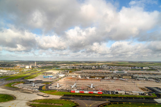 PARIS, FRANCE - NOVEMBER 7 2019 - Paris airport CDG landing and loading cargo and passenger